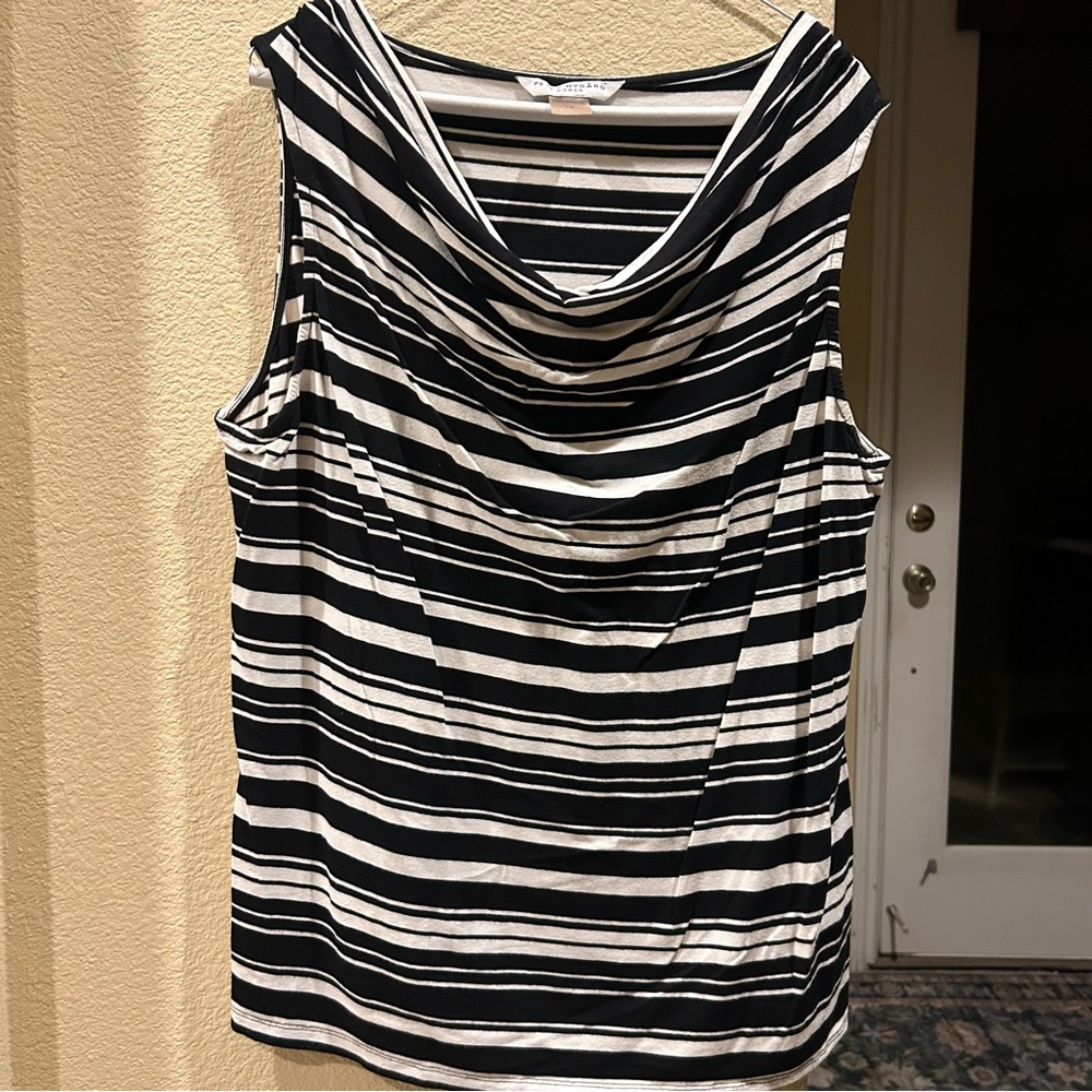 Peter Nygard Black and White Striped Cowl Neck Blouse